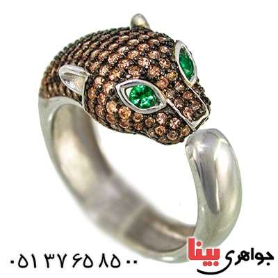 انگشتر سیترین زنانه مدل یوز زمردین باشکوه _کد:9884