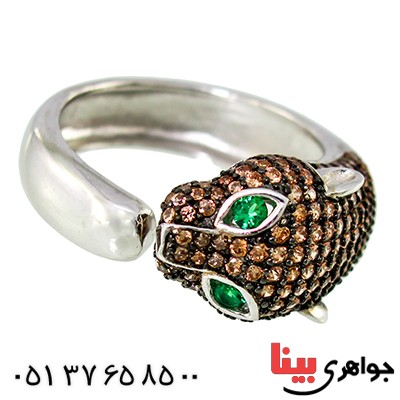 انگشتر سیترین زنانه مدل یوز زمردین باشکوه _کد:9884