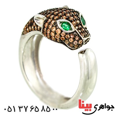 انگشتر سیترین زنانه مدل یوز زمردین باشکوه _کد:9884