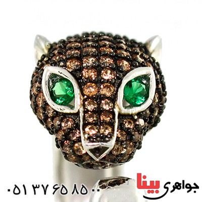 انگشتر سیترین زنانه مدل یوز زمردین باشکوه _کد:9884