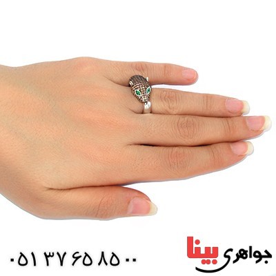 انگشتر سیترین زنانه مدل یوز زمردین باشکوه _کد:9884