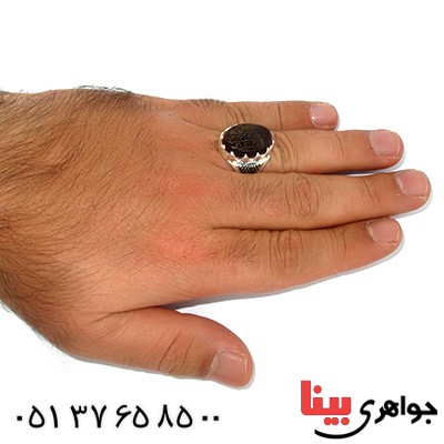 انگشتر عقیق خراسانی مرغوب مردانه سوهانی درشت با حکاکی ناد علی _کد:9888
