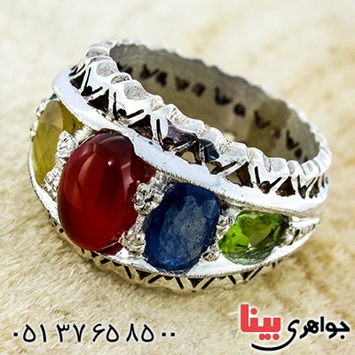 انگشتر چند جواهر درجه یک مردانه درشت سنتی پنج نگین _کد:1412