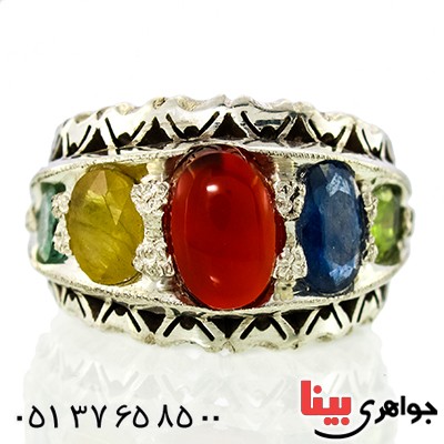 انگشتر چند جواهر درجه یک مردانه درشت سنتی پنج نگین _کد:1412
