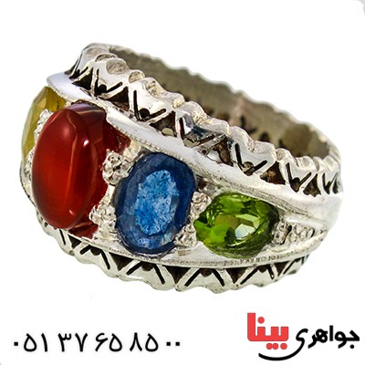 انگشتر چند جواهر درجه یک مردانه درشت سنتی پنج نگین _کد:1412