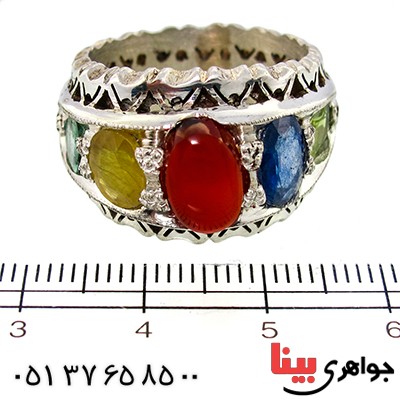 انگشتر چند جواهر درجه یک مردانه درشت سنتی پنج نگین _کد:1412