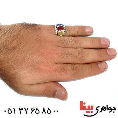 انگشتر چند جواهر درجه یک مردانه درشت سنتی پنج نگین _کد:1412