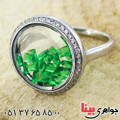 انگشتر زنانه دانه های زمردی متحرک مدل آنیسا _کد:9900