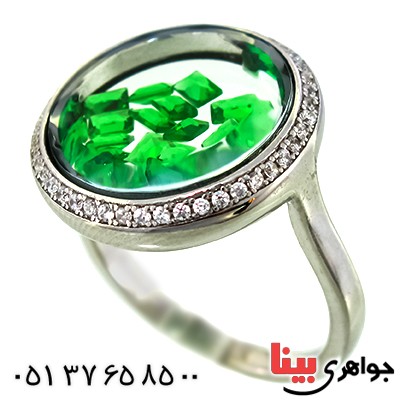 انگشتر زنانه دانه های زمردی متحرک مدل آنیسا _کد:9900