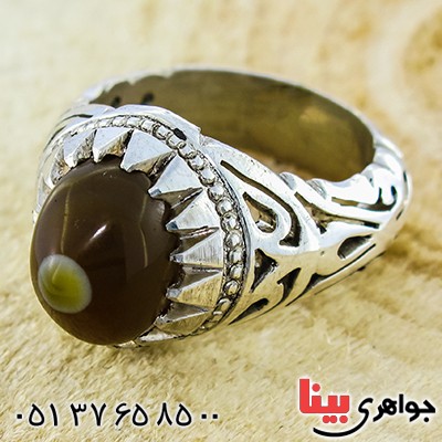 انگشتر عقیق باباقوری مردانه شبکه کاری اسلیمی _کد:9904