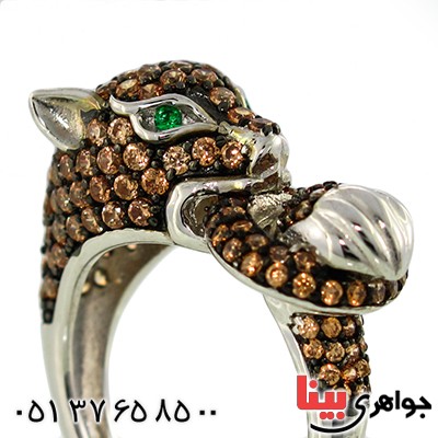 انگشتر سیترین زنانه مدل یوز زمردین باشکوه _کد:9905
