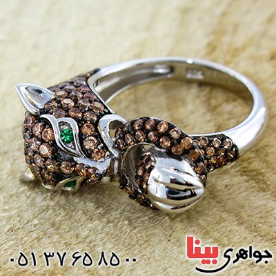 انگشتر سیترین زنانه مدل یوز زمردین باشکوه _کد:9905