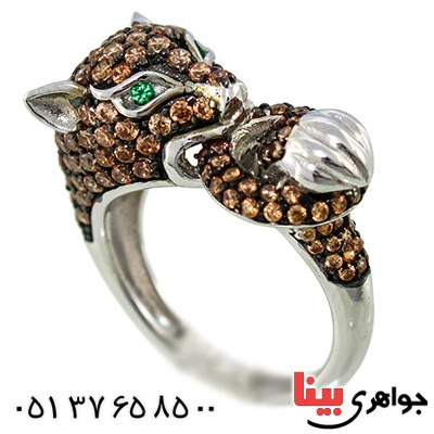 انگشتر سیترین زنانه مدل یوز زمردین باشکوه _کد:9905