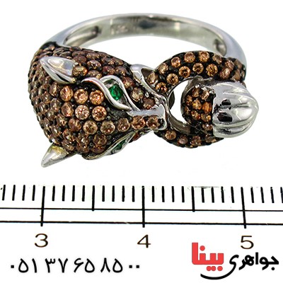 انگشتر سیترین زنانه مدل یوز زمردین باشکوه _کد:9905