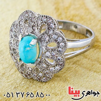 انگشتر فیروزه نیشابوری زنانه درشت مدل فلاور _کد:9915