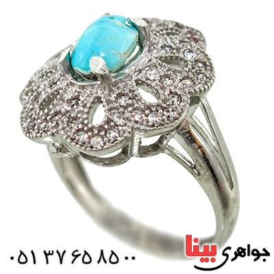 انگشتر فیروزه نیشابوری زنانه درشت مدل فلاور _کد:9915