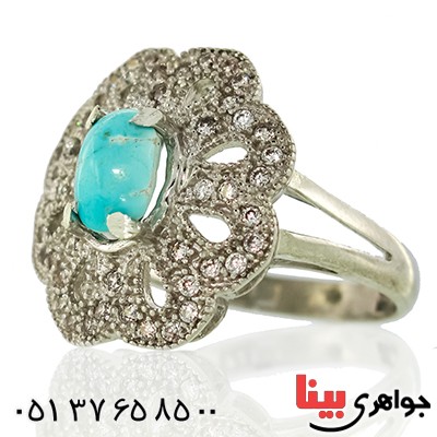 انگشتر فیروزه نیشابوری زنانه درشت مدل فلاور _کد:9915