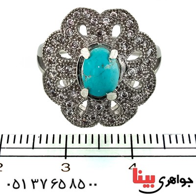انگشتر فیروزه نیشابوری زنانه درشت مدل فلاور _کد:9915