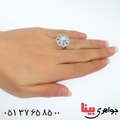 انگشتر فیروزه نیشابوری زنانه درشت مدل فلاور _کد:9915