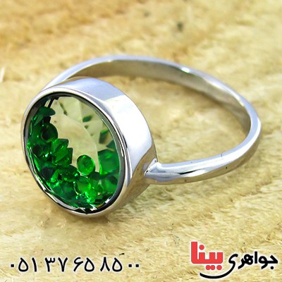 انگشتر زنانه دانه های زمردی متحرک مدل اسپرت _کد:9916