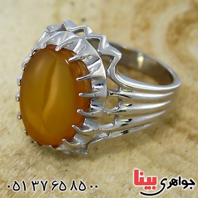 انگشتر عقیق یمنی درشت مردانه رادیوم لوکس کلاسیک شیار دار _کد:9923