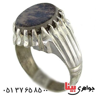 انگشتر عقیق شجری تک مردانه دور چنگی _کد:9924