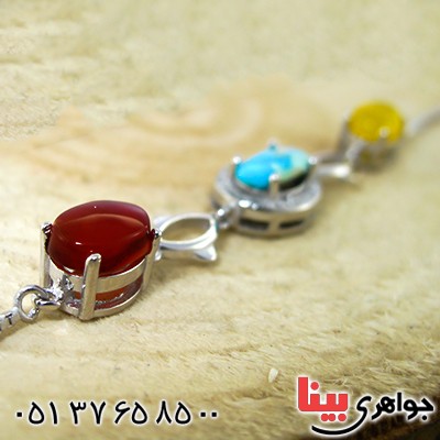 دستبند چند جواهر عقیق و فیروزه زنانه مدل سیمین _کد:9925