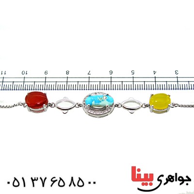دستبند چند جواهر عقیق و فیروزه زنانه مدل سیمین _کد:9925