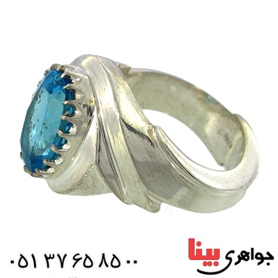 انگشتر توپاز شفاف درجه یک مردانه درشت فاخر و نفیس _کد:1421