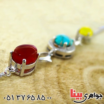 دستبند چند جواهر عقیق و فیروزه زنانه مدل ستایش _کد:9935