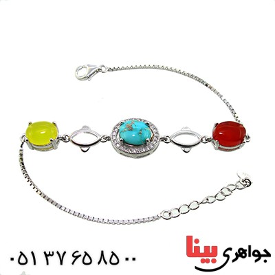 دستبند چند جواهر عقیق و فیروزه زنانه مدل ستایش _کد:9935