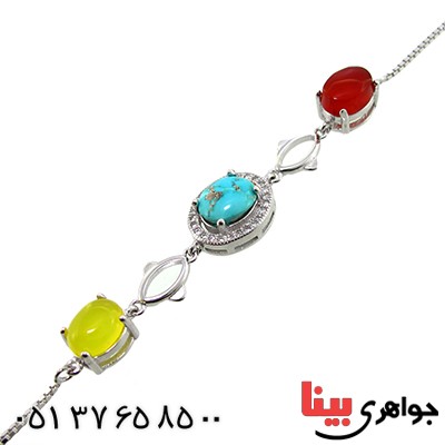 دستبند چند جواهر عقیق و فیروزه زنانه مدل ستایش _کد:9935