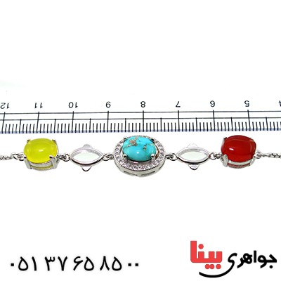 دستبند چند جواهر عقیق و فیروزه زنانه مدل ستایش _کد:9935