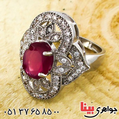 انگشتر یاقوت سرخ زنانه درشت رودیوم لوکس شکیل _کد:9938