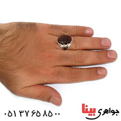 انگشتر عقیق خراسانی مردانه سوهانی درشت با حکاکی من یتق الله _کد:9942