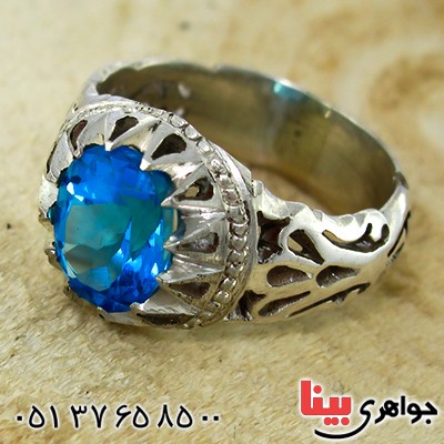 انگشتر توپاز مردانه اسلیمی شبکه ای _کد:9943