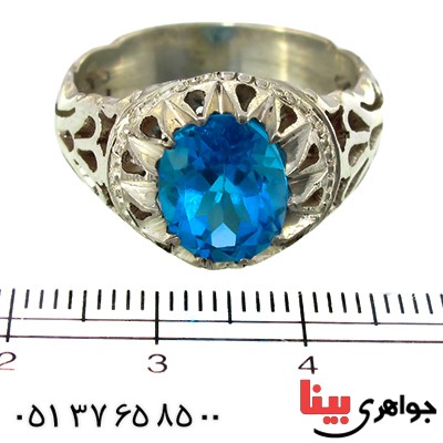 انگشتر توپاز مردانه اسلیمی شبکه ای _کد:9943