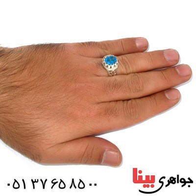 انگشتر توپاز مردانه اسلیمی شبکه ای _کد:9943