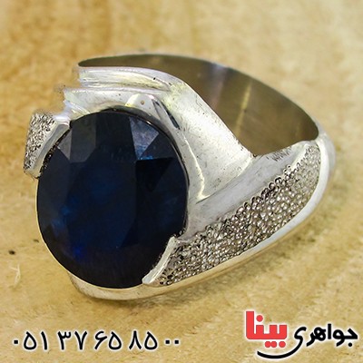 انگشتر یاقوت کبود درشت مردانه شکیل _کد:1427