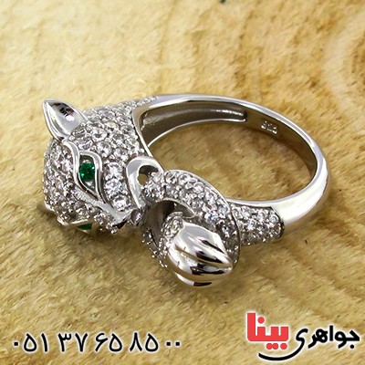 انگشتر نگین سوئیسی زنانه مدل یوز زمردین _کد:9944