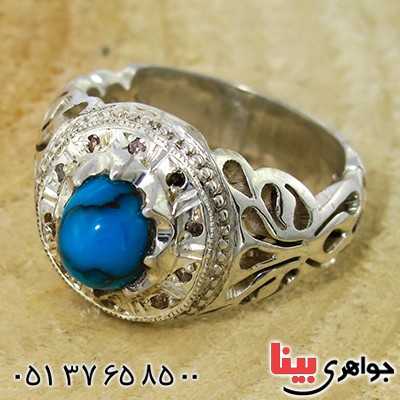 انگشتر فیروزه مصری و الماس مردانه فاخر _کد:1431