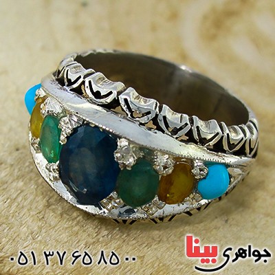 انگشتر چند جواهر خوشرنگ مردانه درشت سنتی پنج نگین _کد:1435