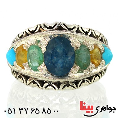 انگشتر چند جواهر خوشرنگ مردانه درشت سنتی پنج نگین _کد:1435