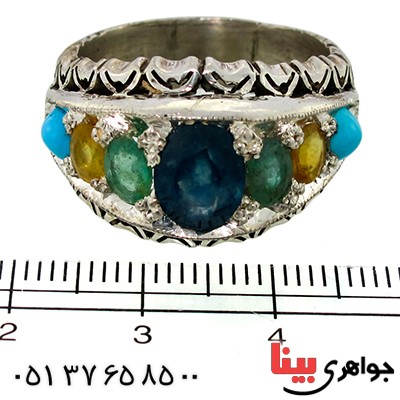 انگشتر چند جواهر خوشرنگ مردانه درشت سنتی پنج نگین _کد:1435