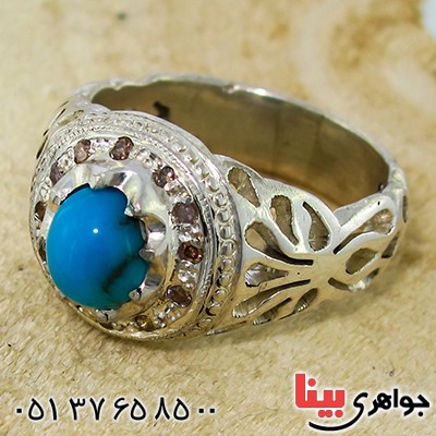 انگشتر فیروزه مصری و الماس مردانه باشکوه _کد:1436