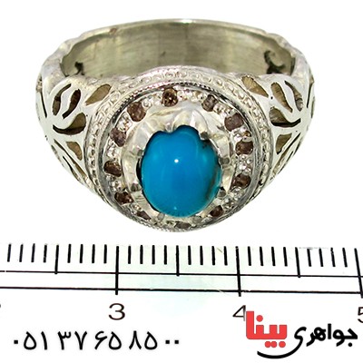انگشتر فیروزه مصری و الماس مردانه باشکوه _کد:1436