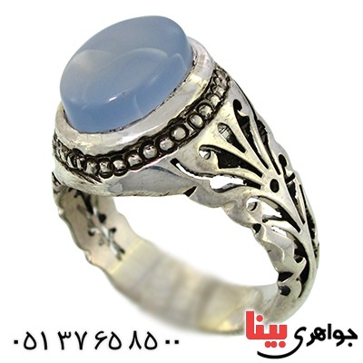 انگشتر عقیق یمنی کبود درشت مردانه اسلیمی شکیل _کد:9956