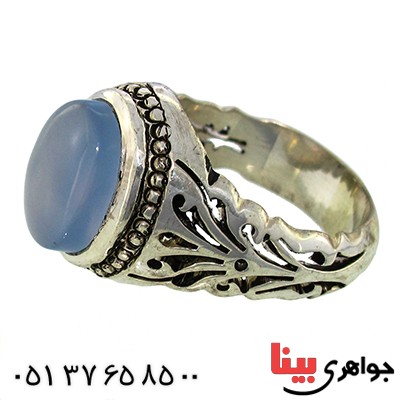 انگشتر عقیق یمنی کبود درشت مردانه اسلیمی شکیل _کد:9956