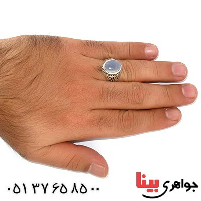 انگشتر عقیق یمنی کبود درشت مردانه اسلیمی شکیل _کد:9956