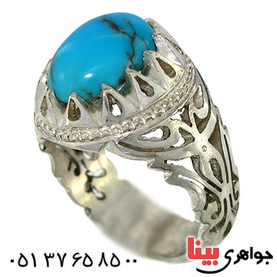 انگشتر فیروزه شجری مصری مردانه درشت دور اشکی _کد:1440